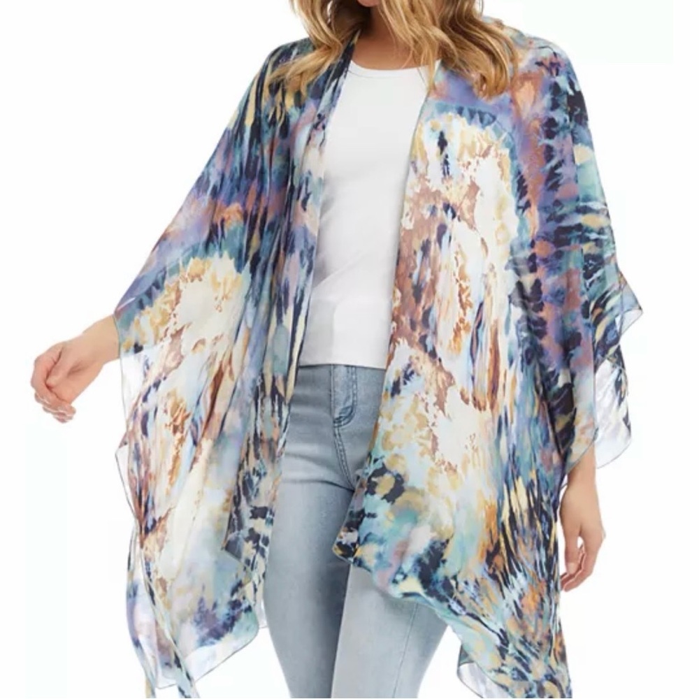 Karen Kane Tie Dye Kimono Semi Sheer Jacket Beach Cover Up Size S/M
